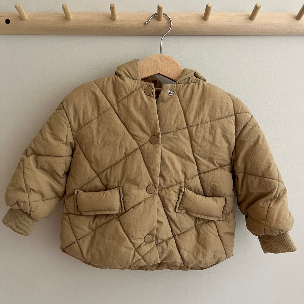 ZARA | Kids Tan Quilted Hooded Jacket | 9-12 Mo